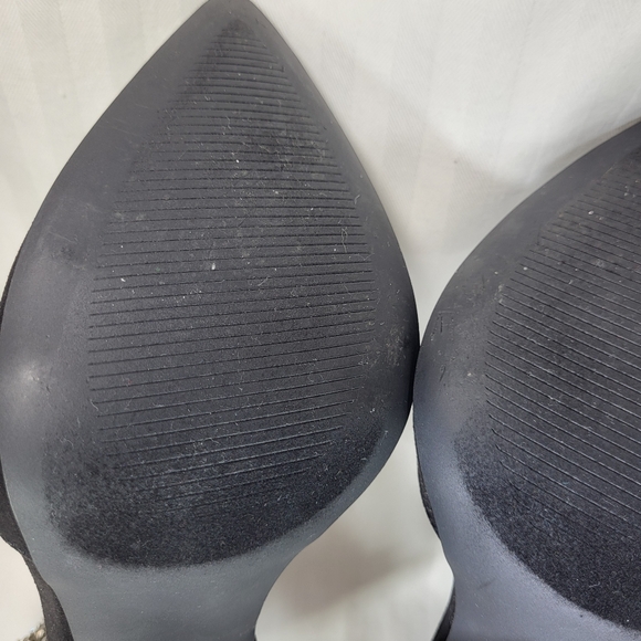 JustFab Lucy Black Pumps Heels SHOES Womens Size 7W Bling Bow Point Toe Just Fab - Picture 12 of 16